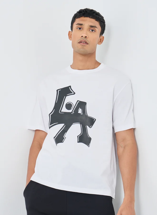 Styli Styli Slogan Print Crew Neck Oversized T-Shirt