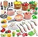 JOKERKING 90Pcs Kitchen Playset Accessories Pretend Cooking with Pots Pans Cookware Food Fruit Veges Color Sorting Baskets Prop Money Learning Gift for Girls Boys Toddlers Pink - Image 2