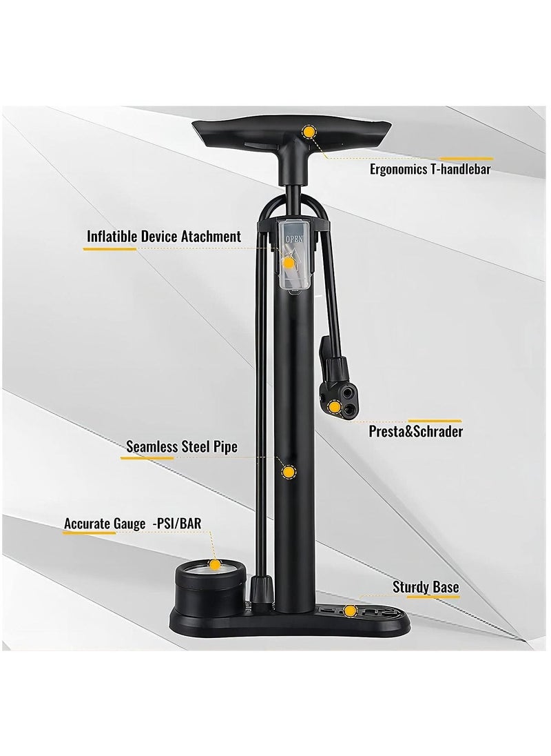 Cool Baby Style Bike Floor Pump with Pressure Gauge, Bicycle Pump Pump with 160 PSI High Pressure, Fits Schrader and Presta Valves  - Image 2