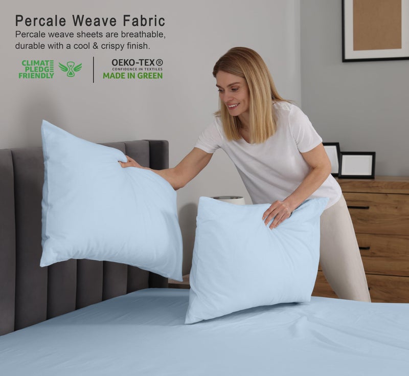 RUVANTI 100% Cotton King Size Sheets Set, 4 Pieces, Soft & Breathable Percale Weave Bedding, Deep Pocket 16", Hotel Standard, Crisp Cool Feel, Durable, Perfect Dyed Bed Sheet, Baby Blue - Image 3