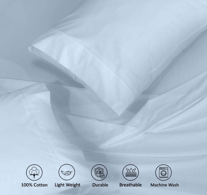 RUVANTI 100% Cotton King Size Sheets Set, 4 Pieces, Soft & Breathable Percale Weave Bedding, Deep Pocket 16", Hotel Standard, Crisp Cool Feel, Durable, Perfect Dyed Bed Sheet, Baby Blue - Image 4