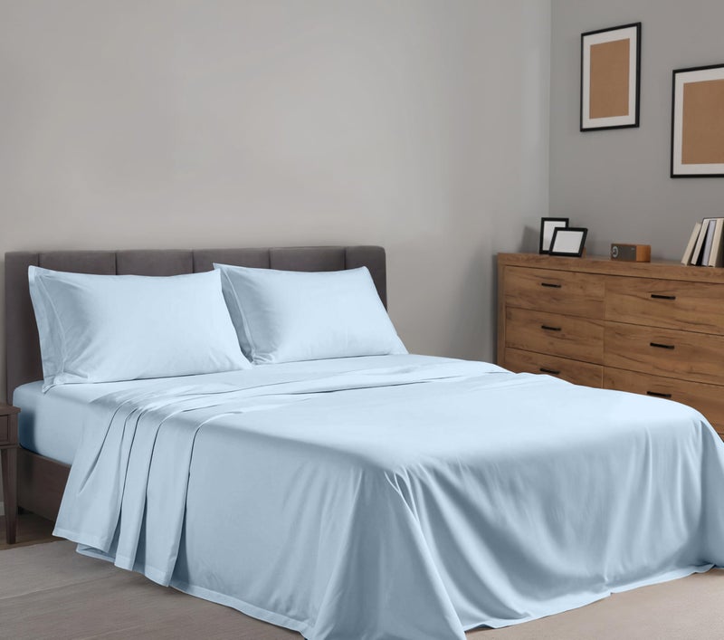 RUVANTI 100% Cotton King Size Sheets Set, 4 Pieces, Soft & Breathable Percale Weave Bedding, Deep Pocket 16", Hotel Standard, Crisp Cool Feel, Durable, Perfect Dyed Bed Sheet, Baby Blue - Image 2