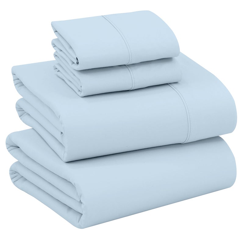 RUVANTI 100% Cotton King Size Sheets Set, 4 Pieces, Soft & Breathable Percale Weave Bedding, Deep Pocket 16", Hotel Standard, Crisp Cool Feel, Durable, Perfect Dyed Bed Sheet, Baby Blue - Image 1