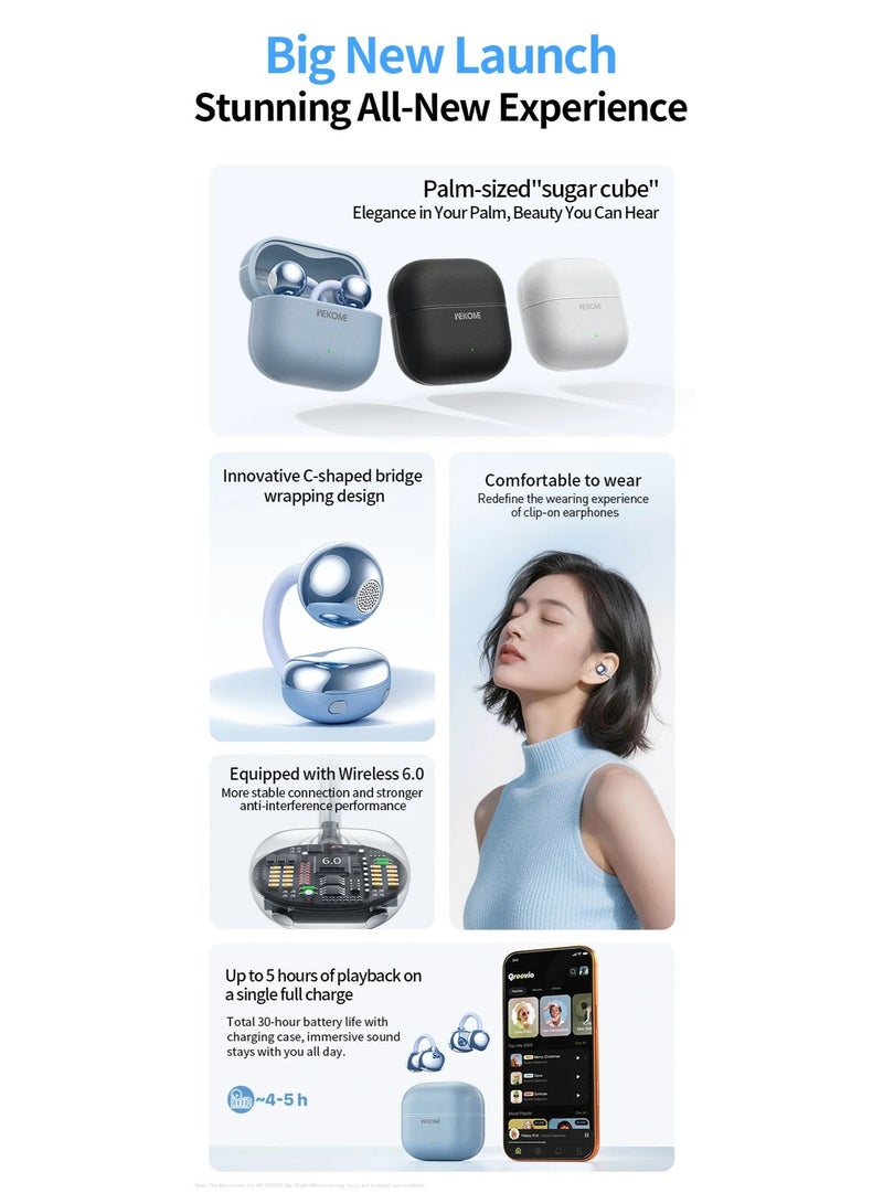 WEKOME Open‑Ear Clip‑On TWS Wireless Earbuds, Bluetooth 6.0, Composite Titanium Diaphragm Driver, 5H Single Playtime 30H Total Battery Life Open Ear Headphones - Image 3