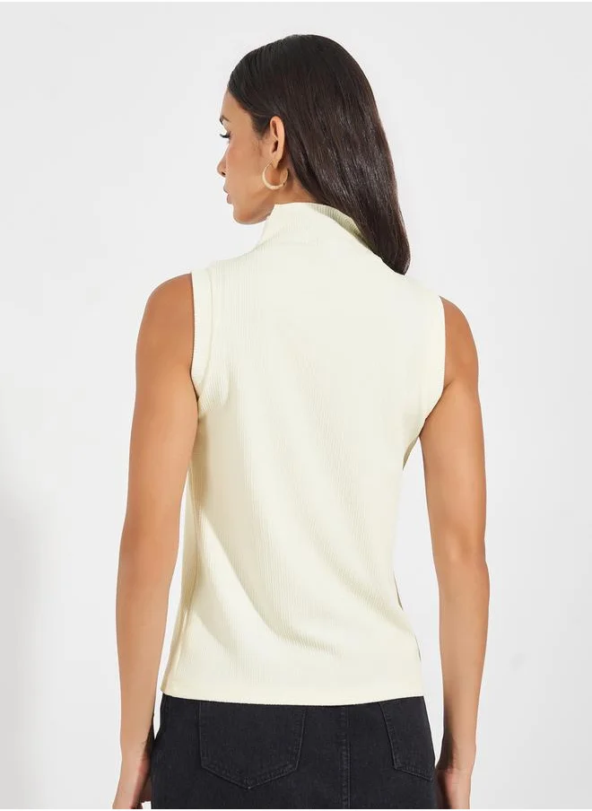 Styli Textured Knit Top with Turtle Neck