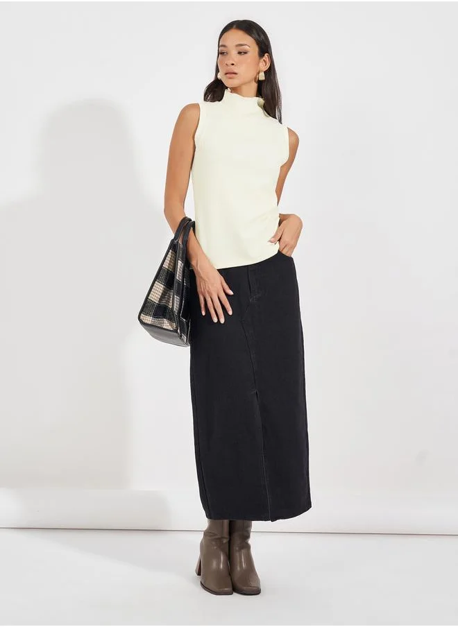 Styli Textured Knit Top with Turtle Neck