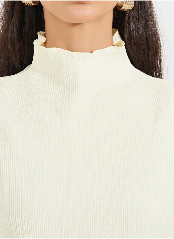 Styli Textured Knit Top with Turtle Neck