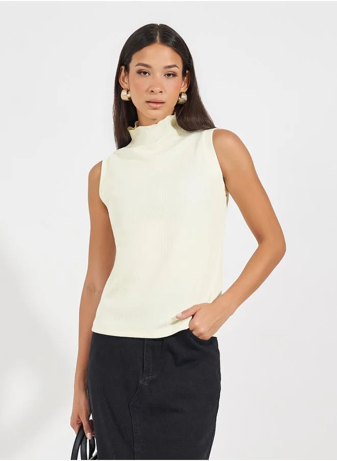 Styli Textured Knit Top with Turtle Neck