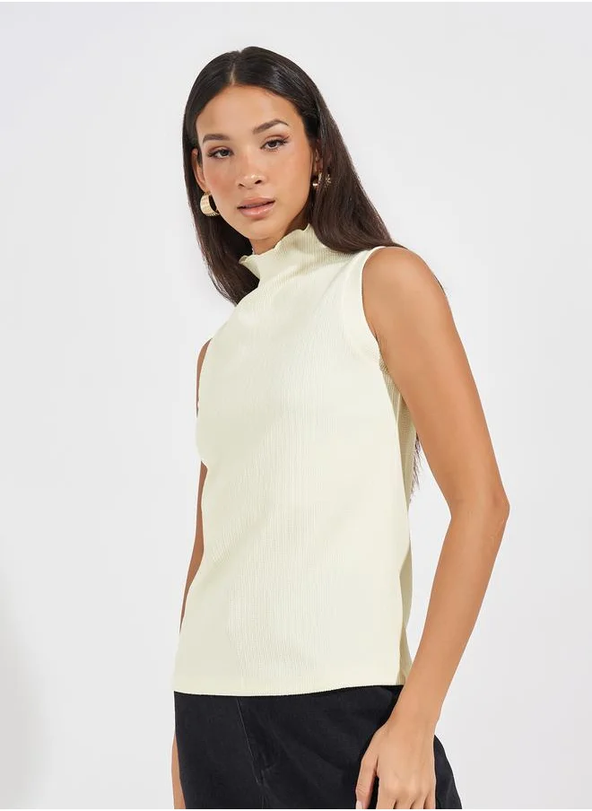 Styli Textured Knit Top with Turtle Neck