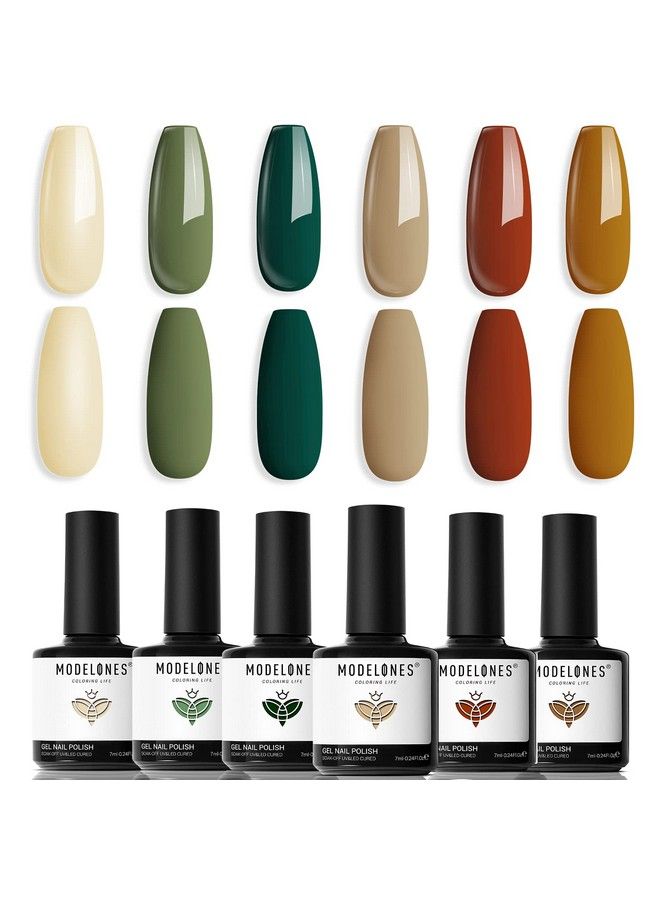 modelones Gel Nail Polish Set 6 Colors Nude Emerald Green Red Gel Nail Polish Kit Earth Tone Light Yellow Gel Polish Set Soak Off Led French Nail Art Manicure Starter Salon Diy Nail Gifts For Women - Image 2