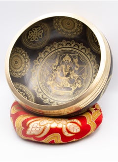 Alpine Crystals UAE Authentic Himalayan Ganesh Singing Bowl Single Set Golden Design Handcrafted in Nepal (325 grams) Includes Traditional Wooden Striker and Silk Cushion  - Image 3