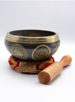 Alpine Crystals UAE Authentic Himalayan Ganesh Singing Bowl Single Set Golden Design Handcrafted in Nepal (325 grams) Includes Traditional Wooden Striker and Silk Cushion  - Image 5