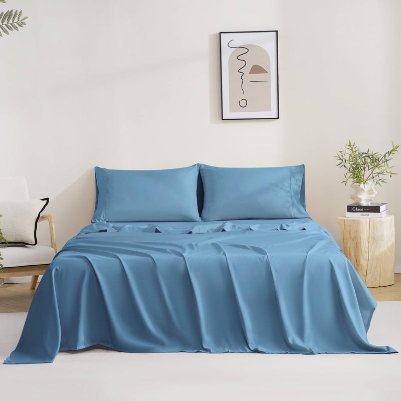 M&Co MCO Bedding Twin Bed Sheets Set - Soft Bed Sheets - Cooling Breathable Bedding Set with 16" Deep Pocket (3 Pieces, Twin, Blue Heaven) - Image 2