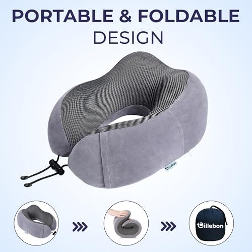 Billebon Neck Pillow for Travel – Comfortable Memory Foam Support, U-Shape Ergonomic Design, Portable for Flight Journeys, Lightweight Compact Build, Soft Washable Cover (Grey) - Image 2