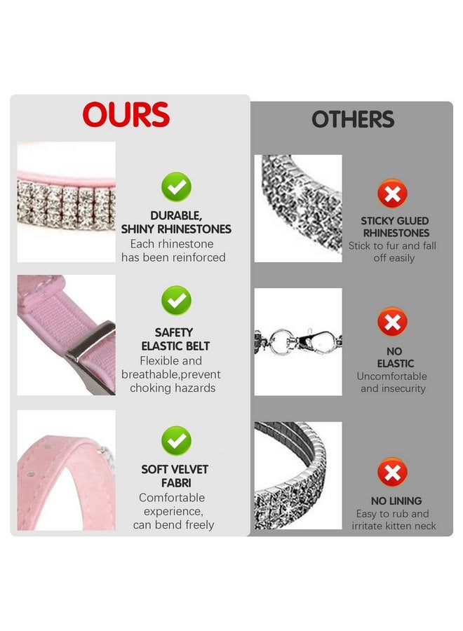 BINGPET Diamond Cat Collar,Adjustable Soft Velvet Leather Safe Kitten Collar with Shiny Rhinestones and Bells,Girl Boy Bling Stylish Cat Collars with Safety Elastic for Small Medium Cats,Pink