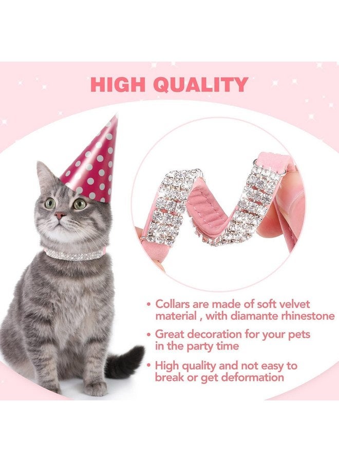 BINGPET Diamond Cat Collar,Adjustable Soft Velvet Leather Safe Kitten Collar with Shiny Rhinestones and Bells,Girl Boy Bling Stylish Cat Collars with Safety Elastic for Small Medium Cats,Pink