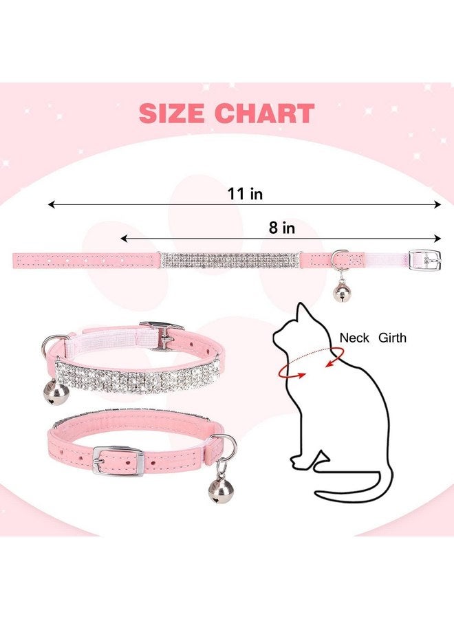 BINGPET Diamond Cat Collar,Adjustable Soft Velvet Leather Safe Kitten Collar with Shiny Rhinestones and Bells,Girl Boy Bling Stylish Cat Collars with Safety Elastic for Small Medium Cats,Pink