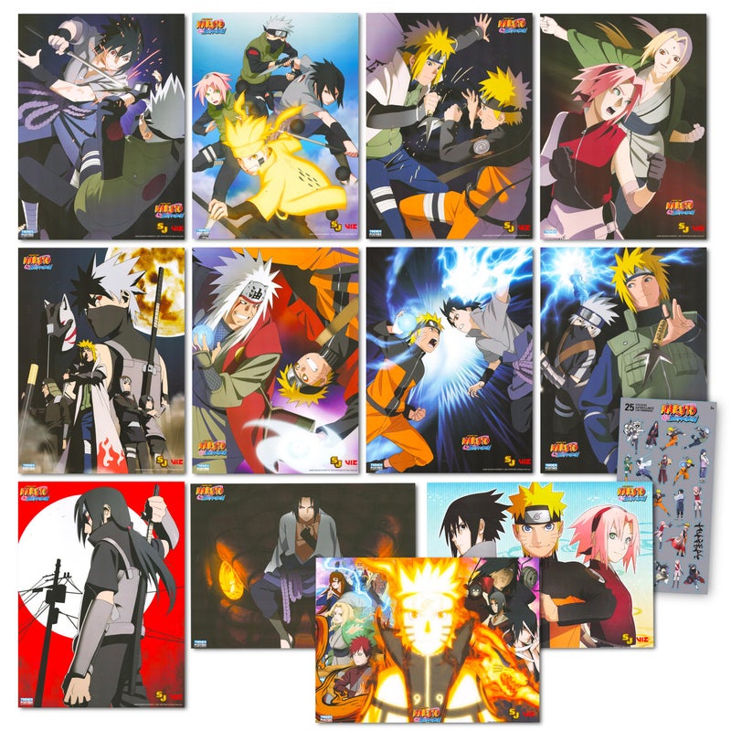 Naruto Posters For Bedroom Room Decor Bundle | 12 Posters for Walls Anime Poster Pack Set With Anime Stickers | Naruto Room Decorations Set - Image 1