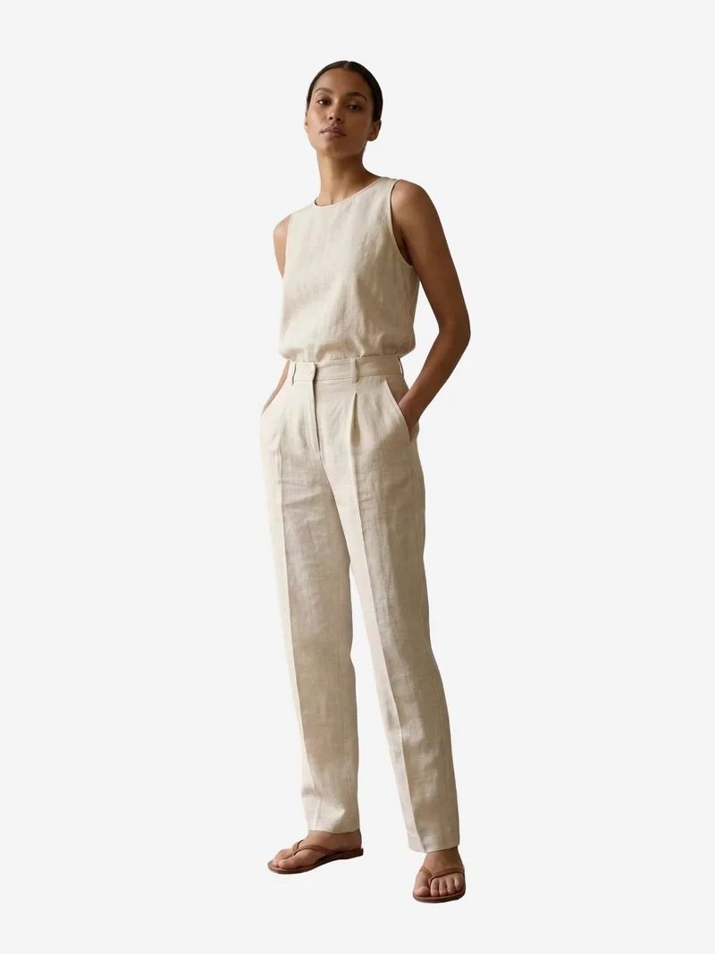 My Fashion Oatmeal Natural MY FASHION High-Waist Straight-Leg Crepe Trousers for Women | Best Price UAE