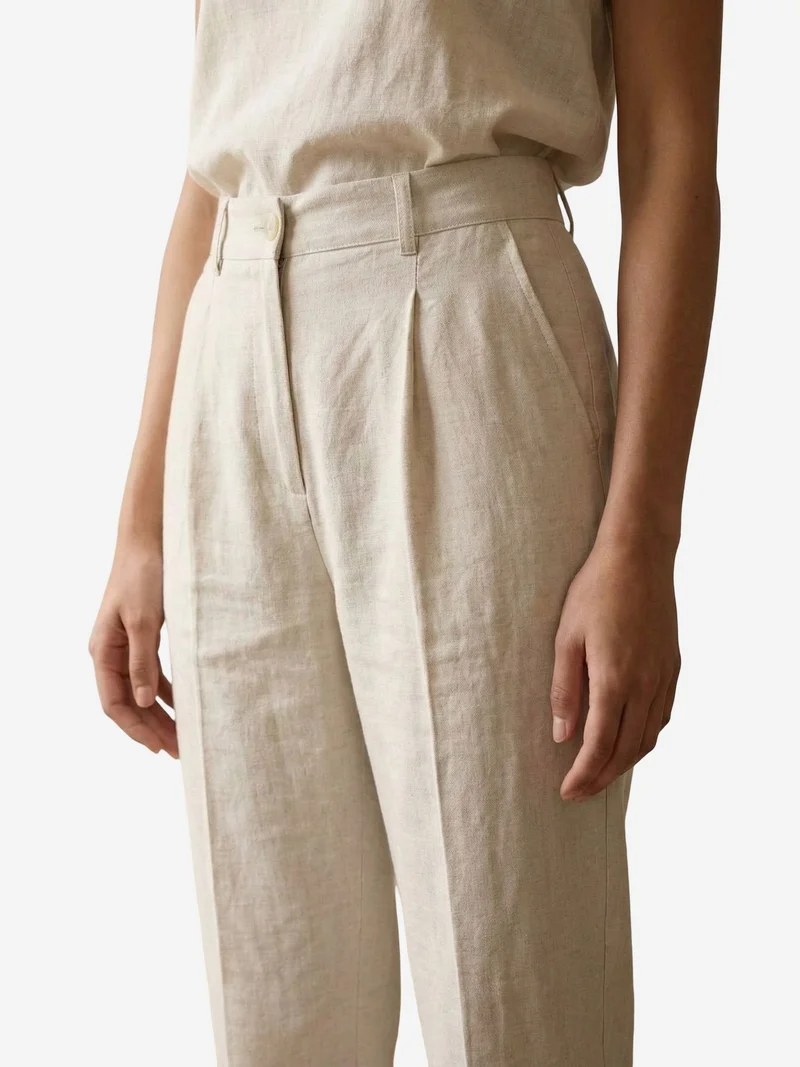 My Fashion Oatmeal Natural MY FASHION High-Waist Straight-Leg Crepe Trousers for Women | Best Price UAE