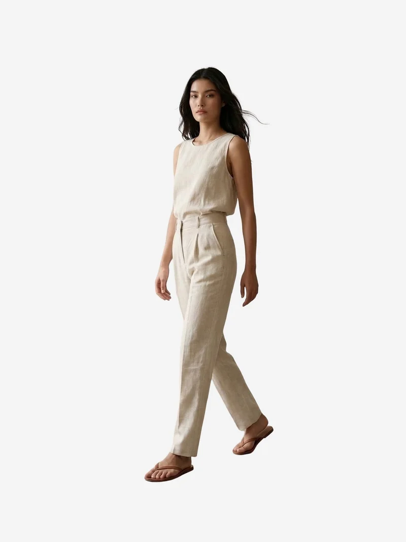 My Fashion Oatmeal Natural MY FASHION High-Waist Straight-Leg Crepe Trousers for Women | Best Price UAE