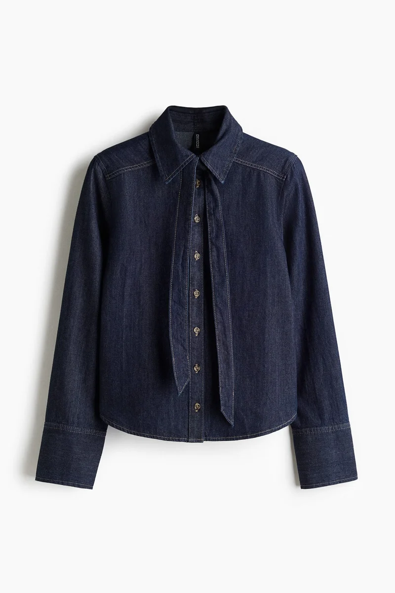 H&M Bow-detail denim blouse