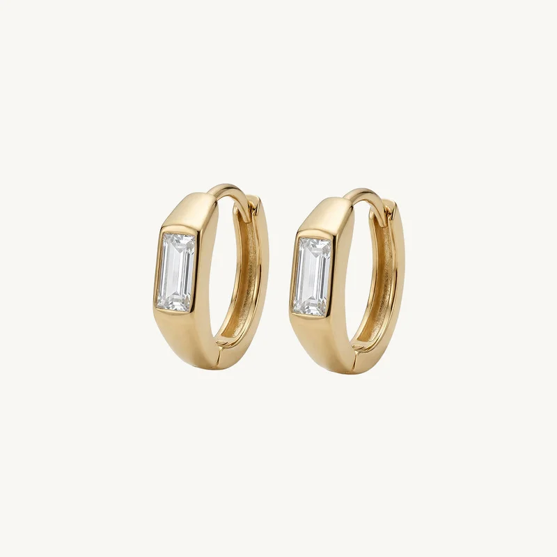 Palmonas 18K Gold Tone Plated Cuboid Crystal Hoop Earring For Women - Waterproof & Anti-Tarnish