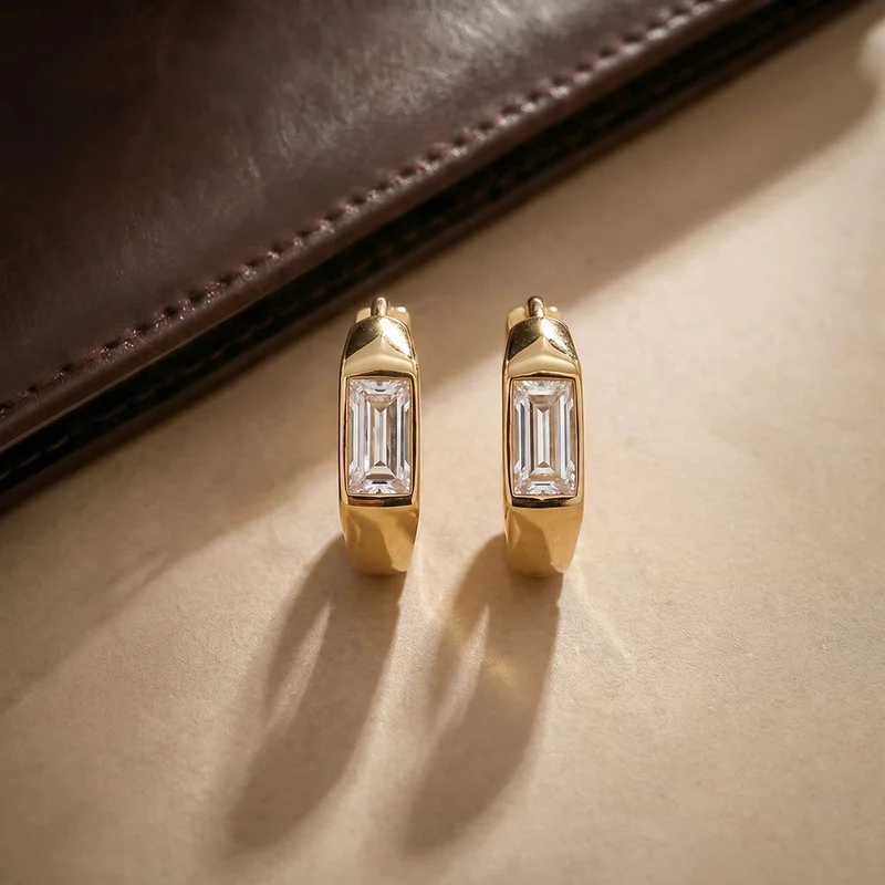Palmonas 18K Gold Tone Plated Cuboid Crystal Hoop Earring For Women - Waterproof & Anti-Tarnish