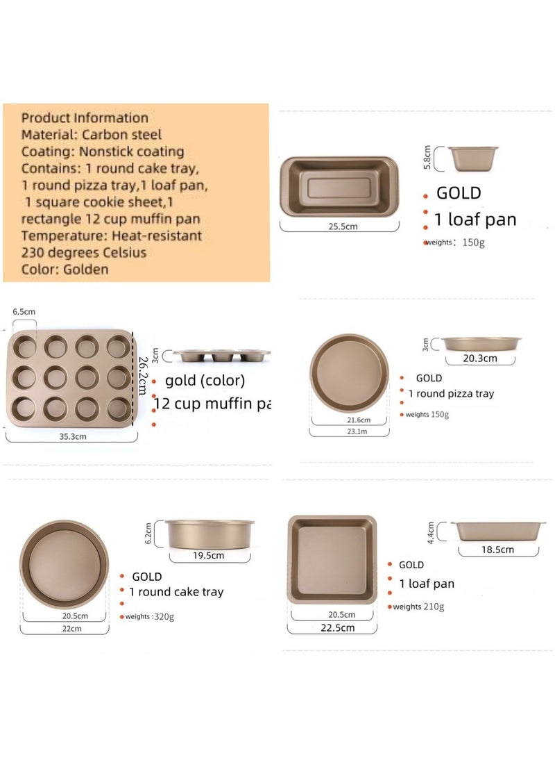 Nonstick Bakeware Set 5 PCS Baking Pans Set（with One Glove)- Pizza Tray, Round/Square Pans, Loaf Pan, 12-Cup Muffin Pan Carbon Steel Baking Trays Oven Trays for Bakers Beginners  - Image 2