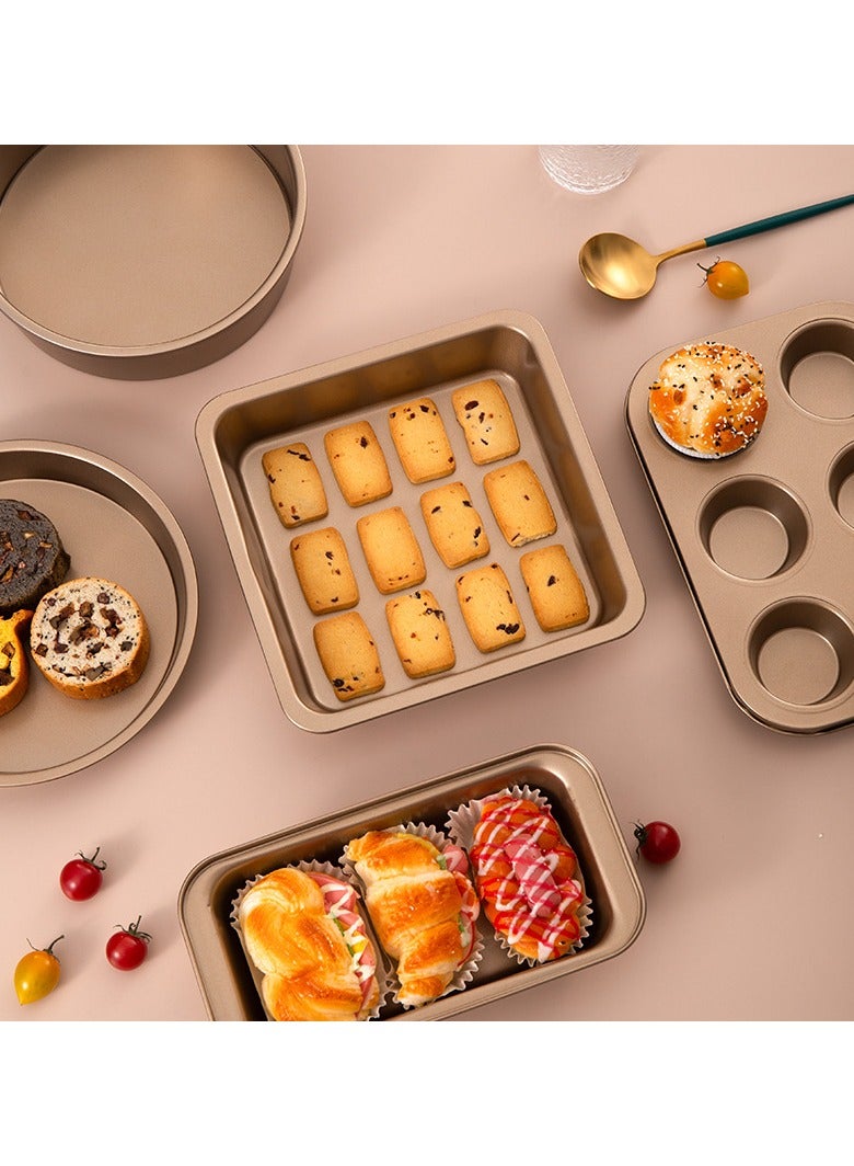 Nonstick Bakeware Set 5 PCS Baking Pans Set（with One Glove)- Pizza Tray, Round/Square Pans, Loaf Pan, 12-Cup Muffin Pan Carbon Steel Baking Trays Oven Trays for Bakers Beginners  - Image 3