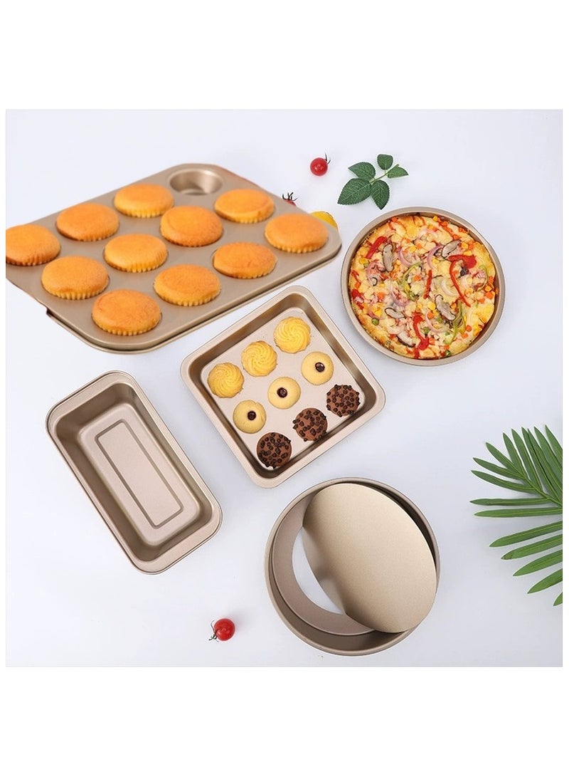 Nonstick Bakeware Set 5 PCS Baking Pans Set（with One Glove)- Pizza Tray, Round/Square Pans, Loaf Pan, 12-Cup Muffin Pan Carbon Steel Baking Trays Oven Trays for Bakers Beginners  - Image 4