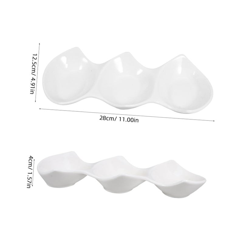 3 Piece Ceramic Sauce Dipping Bowls Set 11in Serving Tray for Appetizers - Image 3
