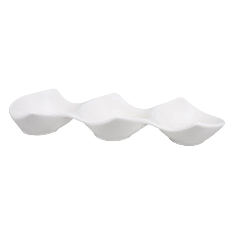 3 Piece Ceramic Sauce Dipping Bowls Set 11in Serving Tray for Appetizers - Image 2