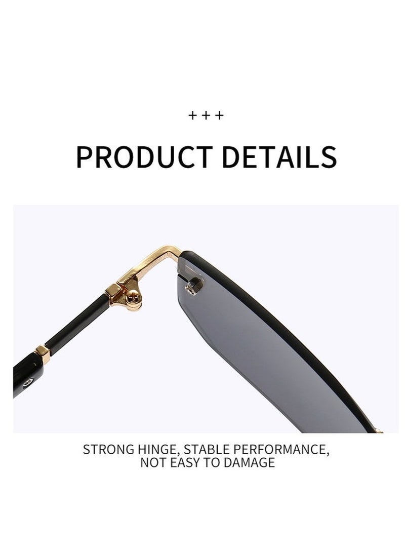 Al Kanzi 1Pc Retro Rectangle Sunglasses, Fashion Spectacles, Street Knitted Vintage Polarized Shades, Square Big Frameless UV400 Sun Glasses for Women Men, Design for Trendy, Driving, Fishing and Hip Hop, Suitable for Man and Women - Image 4