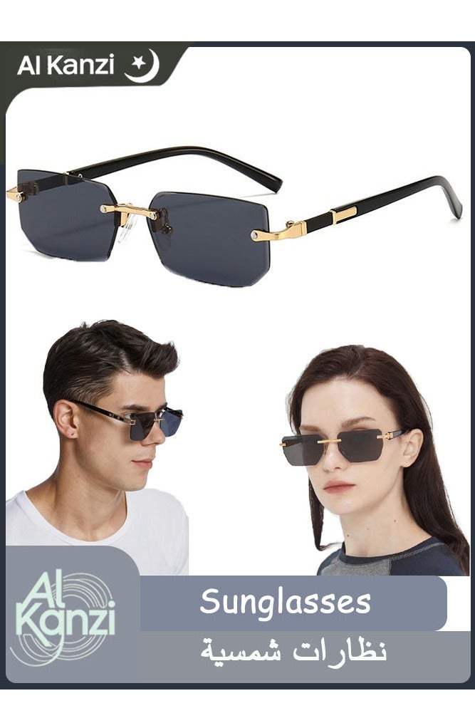Al Kanzi 1Pc Retro Rectangle Sunglasses, Fashion Spectacles, Street Knitted Vintage Polarized Shades, Square Big Frameless UV400 Sun Glasses for Women Men, Design for Trendy, Driving, Fishing and Hip Hop, Suitable for Man and Women - Image 1