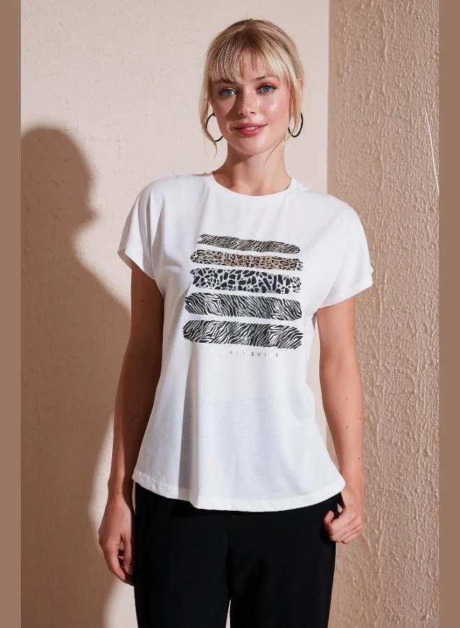 Lela Lela Printed Crew Neck Regular Fit T-Shirt Women's T-Shirt 6671003