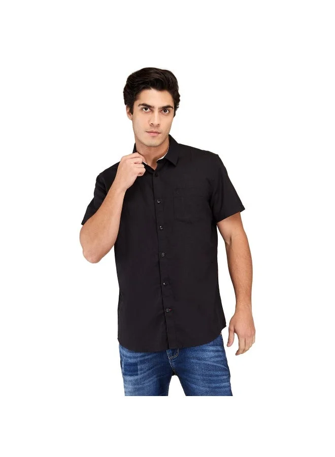 بيينغ هيومان Mens Black Collared Short Sleeve Shirt