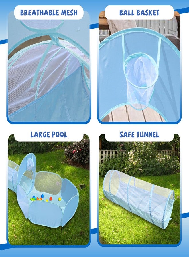 Action Air Kids Play Tent Set with Tunnel and Ball Pit, 5-in-1 Pop Up Playhouse for Toddlers 1-3 (Blue, Green) - Image 4