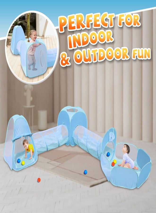 Action Air Kids Play Tent Set with Tunnel and Ball Pit, 5-in-1 Pop Up Playhouse for Toddlers 1-3 (Blue, Green) - Image 3