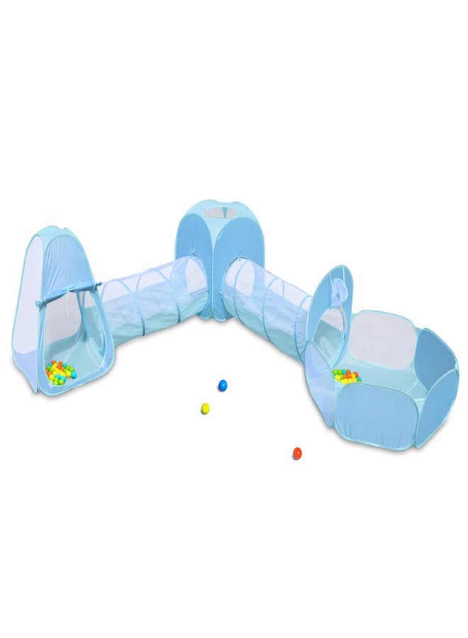 Action Air Kids Play Tent Set with Tunnel and Ball Pit, 5-in-1 Pop Up Playhouse for Toddlers 1-3 (Blue, Green) - Image 1