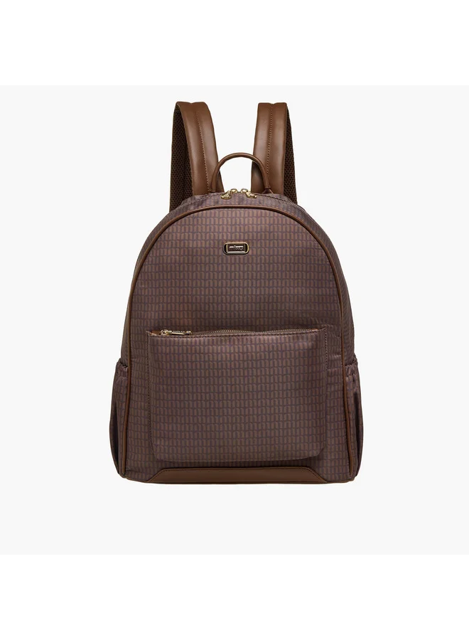 MISSY Women Monogram Print Backpack with Adjustable Shoulder Straps and Zip Closure - 32x21x38 cm
