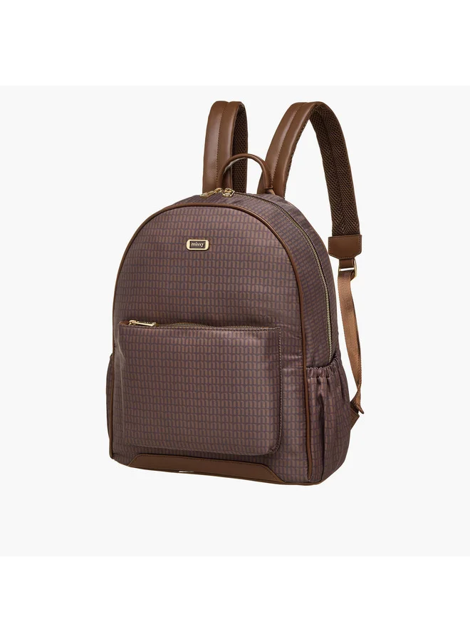MISSY Women Monogram Print Backpack with Adjustable Shoulder Straps and Zip Closure - 32x21x38 cm