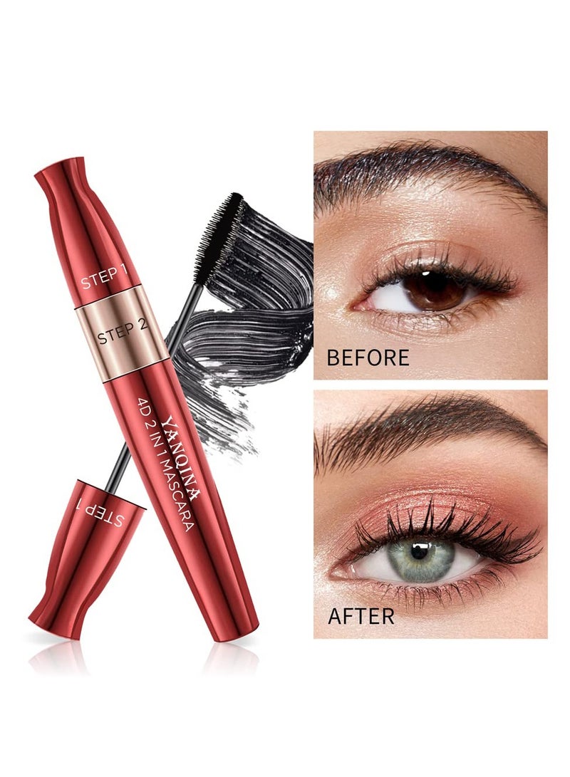 Excefore 4D Silk Fiber Lash Mascara, 2 brush heads, 2 in 1 Mascara, Lengthening and Thick, Waterproof Extra Long Lash Eyelashes, Voluminous Eyelashes , Smudge-proof (1 Pcs) - Image 5