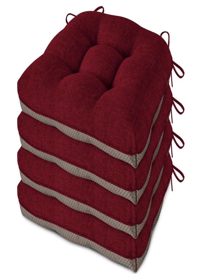FlyGulls Kitchen Chair Cushions Set of 4 Tufted Dining Chair Cushions with Non Slip Backing and Ties Indoor Comfortable Seat Pads with Textured Covers for Home 16"x16"x3.5" Burgundy - Image 1