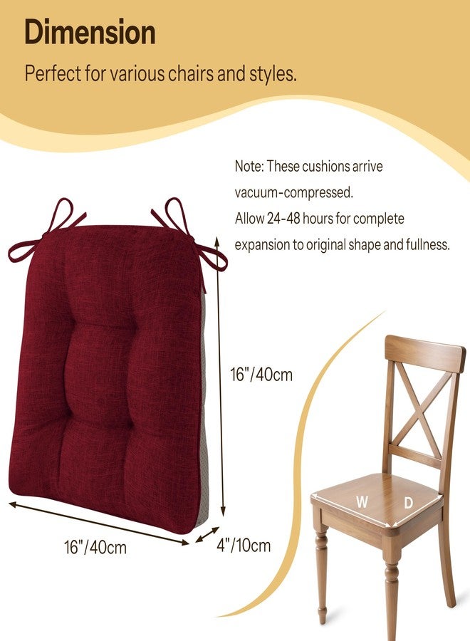 FlyGulls Kitchen Chair Cushions Set of 4 Tufted Dining Chair Cushions with Non Slip Backing and Ties Indoor Comfortable Seat Pads with Textured Covers for Home 16"x16"x3.5" Burgundy - Image 3