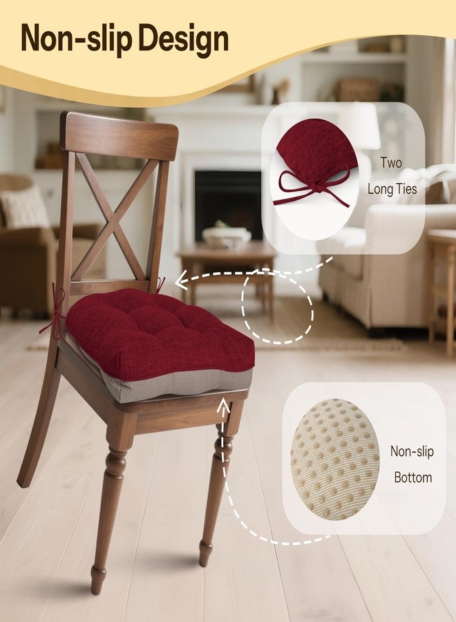 FlyGulls Kitchen Chair Cushions Set of 4 Tufted Dining Chair Cushions with Non Slip Backing and Ties Indoor Comfortable Seat Pads with Textured Covers for Home 16"x16"x3.5" Burgundy - Image 4