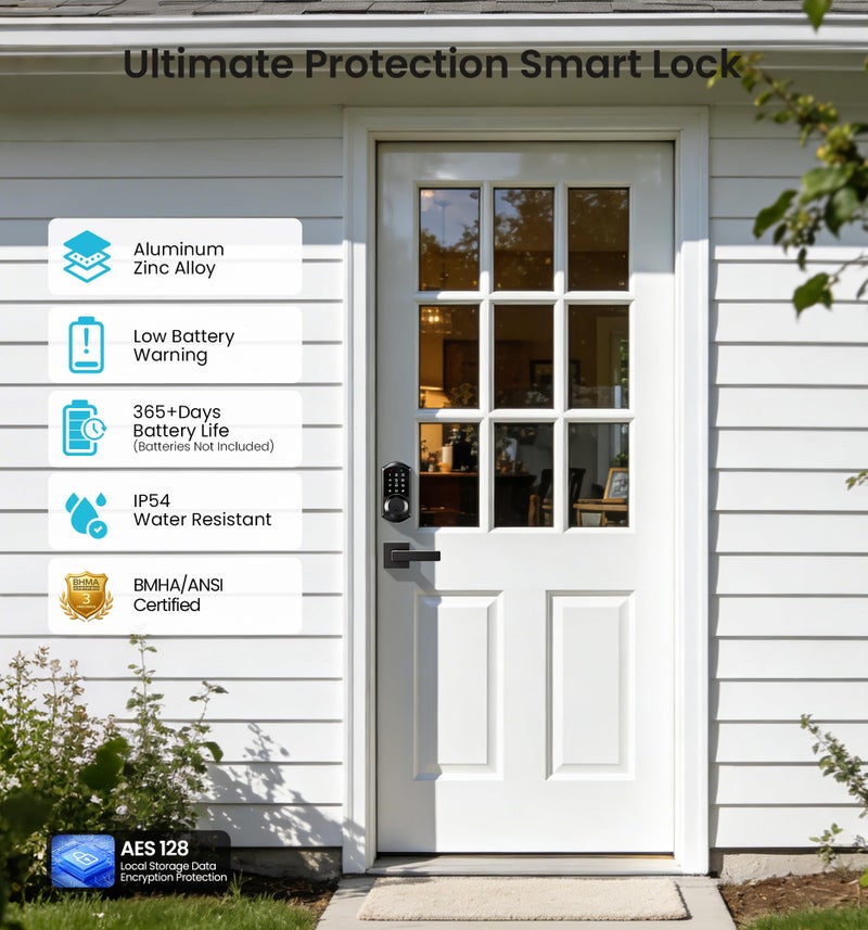 Veise VE06-L Smart Locks with 2 Lever Handle Set, App Control, Keyless Entry Deadbolt for Front Door, Electronic Digital Touchscreen Keypad, Auto Lock, Waterproof, Easy Installation, Matte Black - Image 5