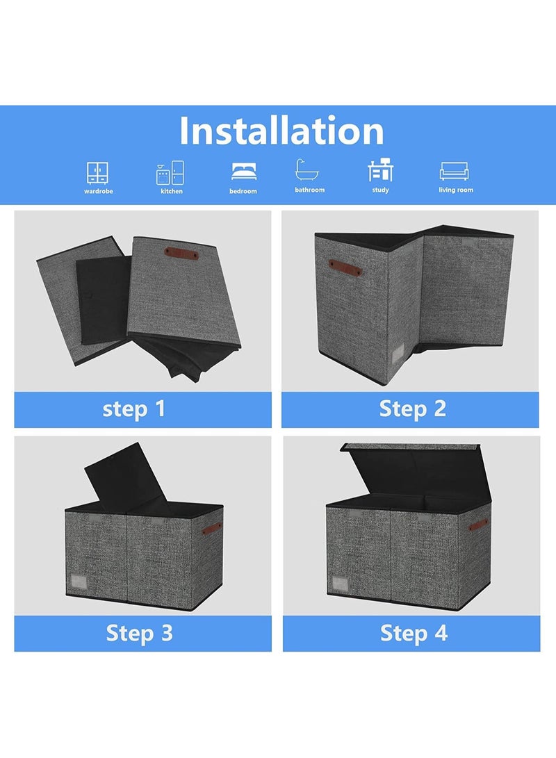 والالا صندوق ألعاب ذو سعة كبيرة جدًا قابل للطي، صندوق تخزين منزلي، صناديق تنظيم تخزين الألعاب، حاوية سلال ملابس قابلة للطي مع غطاء، مقابض حاوية سلال بمقابض، قلاب مزدوج - Image 5