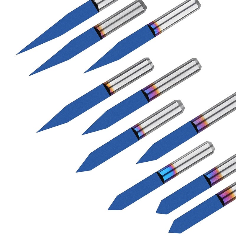 Genmitsu 10 Pcs 1/8" Shank V-Groove CNC Router Bits, 10 /15 /20 /25 /30 /40 /45 /60 /90 Degree Set, Nano Blue Coat Conical V-Bit, Engraving Tool for CNC Signmaking Carving Lettering 2D&3D Sculpture - Image 4