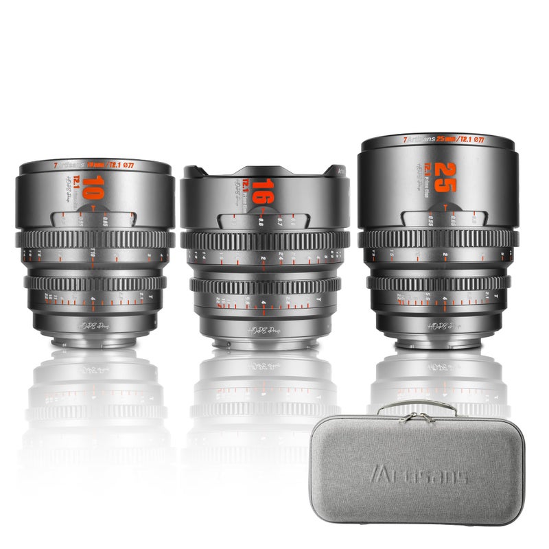 7artisans 10mm16mm25mm T21 Hope Series Professional Cine Lens S35 Frame Set Mirrorless Cameras Lens Compatible for Sony EMountC Framefor Sony A6500A6600A6700FX30ZVE10Titanium Gray